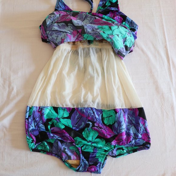 Vintage MAXINE OF HOLLYWOOD Floral Swim dress 14 One Piece Purple Black - Picture 3 of 6